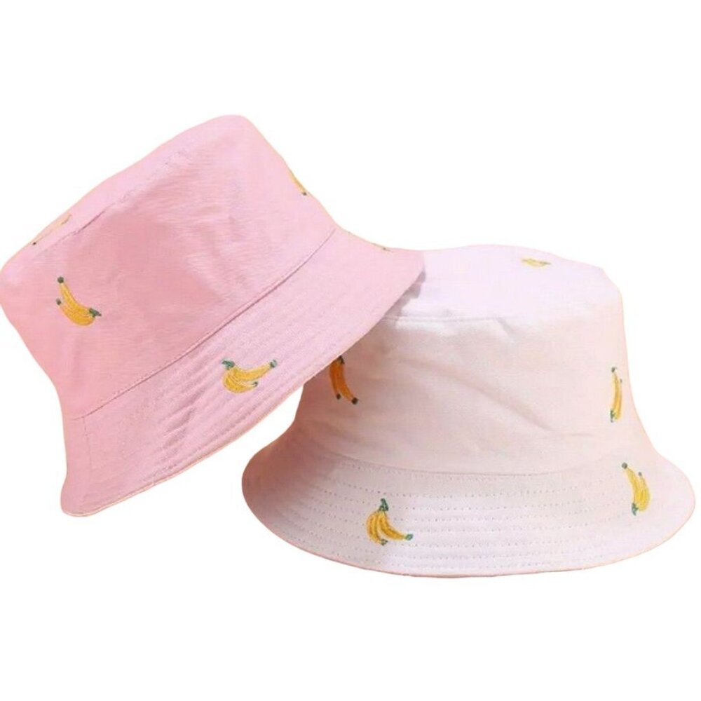 Everlynn Banana Embroidered Reversible Bucket Hat White Pink Gift Packaged - Picture 2 of 8
